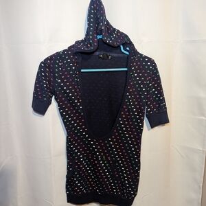 Self Esteem Navy V-Neck Sweater with Colorful Dots